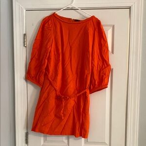 Vibrant Orange Dress with Tie Waist